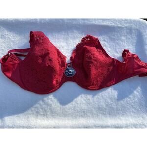 38DD Vintage PLAYTEX SECRETS Style 4728 Red Lace Slimming Full Coverage UW Bra